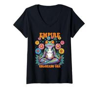 Femme Empire Colorado USA Grenouille colorée Motif Zen T-Shirt avec Col en V