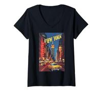 Femme Empire State brille sur New York La ville qui ne dort jamais T-Shirt avec Col en V