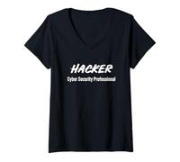 Femme Emploi de hackers passionnés de technologie professionnels de la cybersécurité T-Shirt avec Col en V