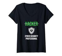 Femme Emploi de professionnel de la cybersécurité en matière de cyberprotection contre les pirates T-Shirt avec Col en V