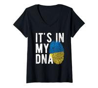 Femme Empreinte digitale amusante avec drapeau de l'Ukraine T-Shirt avec Col en V