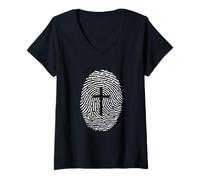 Femme Empreinte Digitale de la création de Dieu, identité dans l'empreinte du Christ T-Shirt avec Col en V