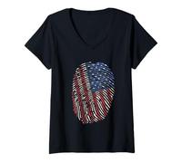 Femme Empreinte digitale des États-Unis Jour de l'indépendance 4 juillet Drapeau USA DNA T-Shirt avec Col en V