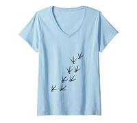 Femme Empreintes d'oiseaux - Motif de Sentier - Faune et T-Shirt avec Col en V
