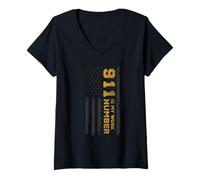 Femme EMS I Police ou Thin Yellow Line for 911 is My Work Number T-Shirt avec Col en V
