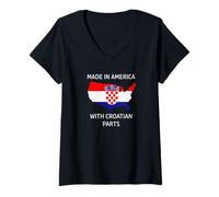 Femme en Amérique avec des pièces croates - Croatie et USA Pride T-Shirt avec Col en V
