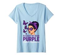 Femme en août, We Wear Purple International Overdose Awareness T-Shirt avec Col en V