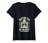 Femme en Attendant Mon Impression 3D pour Terminer Un Design Amusant de créateur T-Shirt avec Col en V