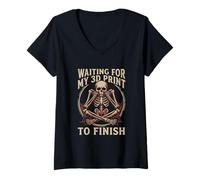 Femme en Attendant Mon Impression 3D pour Terminer Un Design Amusant de créateur T-Shirt avec Col en V