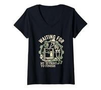 Femme en Attendant Mon Impression 3D pour Terminer Un Design Amusant de créateur T-Shirt avec Col en V