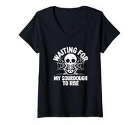 Femme en Attendant Que Mon levain Monte Squelette T-Shirt avec Col en V