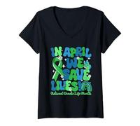 Femme en Avril, Nous sauvons des Vies Don d'organes Mois de la Vie T-Shirt avec Col en V