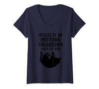 Femme en Cas de Crise émotionnelle, placez Cat Here Funny T-Shirt avec Col en V