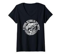 Femme en Cas de découverte, retournez à la pêche à l'achigan T-Shirt avec Col en V