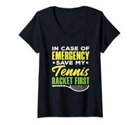 Femme en Cas d'urgence Save My Tennis Raquette First Tennis T-Shirt avec Col en V