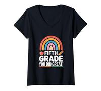 Femme en cinquième année, Vous Avez Fait Une Excellente Graduation Rainbow T-Shirt avec Col en V