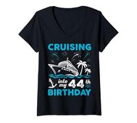 Femme en croisière pour Mon 44e Anniversaire, 44 Ans | Vacances en croisière T-Shirt avec Col en V