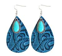 Femme en forme de goutte d'eau en cuir gaufré bleu turquoise pour femme maman Art Bijoux Anime Figurine Acryl Earring (A, One Size)