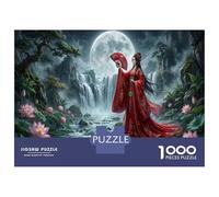 Femme en Hanfu rougePuzzle DIY 1000 Pièces Cascade sous la Pleine Lune pour Grands-Parents Amélioration De La Mémoire Renforcement Familial Cadeau De Noël 52x38cm/1000pcs