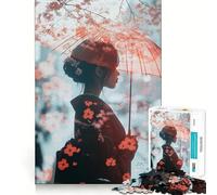 Femme en Kimono avec Parapluie Puzzle de 1000 pièces pour Adultes Jeu de Concentration mentale Découpe de Haute précision Activité Manuelle à Partager en Famille ou Entre Amis (38x26cm)