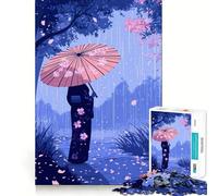 Femme en Kimono sous Les cerisiers en Fleurs Puzzle de 1000 pièces pour Adultes Jeu de Concentration mentale Découpe de Haute précision Activité Manuelle à Partager en Famille ou Entre Amis (38x52cm)