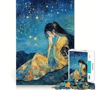 Femme en Kimono sous Un Ciel étoilé Puzzle de 1000 pièces Jeu de réflexion Amusant Pièces précises et sans Couture Passe-Temps Fascinant pour Les Moments de détente (50x75cm)