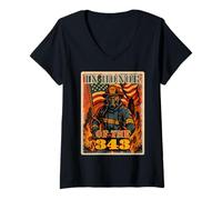 Femme en mémoire et en Honneur, Nous n'oublierons jamais 343 Pompiers T-Shirt avec Col en V