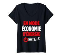 Femme en Mode économie d'énergie Humour T-Shirt avec Col en V