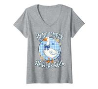 Femme en Novembre, Nous portons Blue Diabetes Awareness Silly Goose T-Shirt avec Col en V