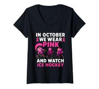 Femme en Octobre, Nous portons des créatures mythiques Roses de Hockey sur Glace T-Shirt avec Col en V