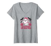 Femme en Octobre, Nous portons des fantômes Roses pour la Sensibilisation au Cancer du Sein T-Shirt avec Col en V