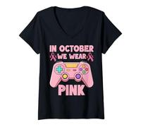 Femme en Octobre, Nous portons des Jeux sur Le Cancer du Sein en Rose pour Enfants, garçons et Jeunes T-Shirt avec Col en V