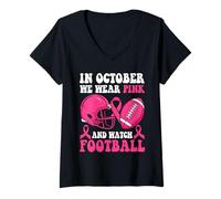 Femme en Octobre, Nous portons du Rose et regardons Le Cancer du Sein de Football T-Shirt avec Col en V
