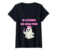 Femme en Octobre, Nous portons Pink Nurse Ghost Halloween 2025 T-Shirt avec Col en V