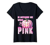 Femme en Octobre, Nous portons Pink Nurse Ghost Halloween 2025 T-Shirt avec Col en V
