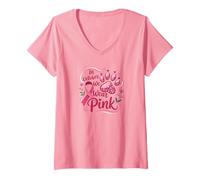 Femme en Octobre, Nous portons Pink Paw of Hope - Breast Cancer Awarenes T-Shirt avec Col en V