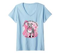 Femme en Octobre, Nous portons Un Motif de Chien Rose T-Shirt avec Col en V