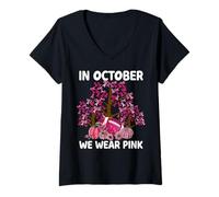 Femme en Octobre, Nous portons Un Sapin Rose de Sensibilisation au Football T-Shirt avec Col en V