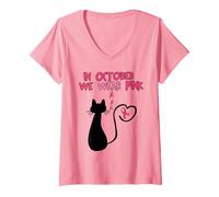 Femme En octobre, nous portons une jolie poitrine de chat rose T-Shirt avec Col en V