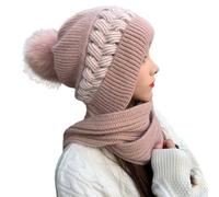 Femme en Peluche Chapeau - Tricoté Bonnet Chapeau Fourrure Bob BéRet Ensemble 3 PièCes Coton Chapeaux Cadeau Anniversaire NoëL D’Hiver pour La Moto Cyclisme pour Promenades d'hiver