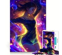 Femme en Robe avec lumières néon,Puzzle de 1000 pièces pour Adultes,Jeu de Concentration mentale,découpage de Haute précision,activité de Partage et de renforcement des Liens familiaux (38x26cm)