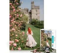 Femme en Robe Blanche près d'un château Puzzle de 1000 pièces pour Adultes Entraînement cérébral ludique Découpe précise Bords Lisses Activité captivante pour des soirées tranquilles (38x26cm)