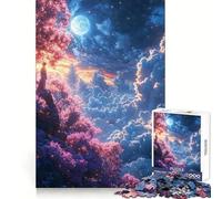 Femme en Robe Rose sous Un Ciel Clair de Lune Puzzle de 1000 pièces Pensée Claire Distraction Douce Bords précis Cadeau Symbolique (50x75cm)