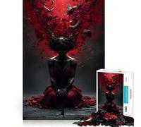 Femme en Robe Rouge avec Oiseaux Puzzle de 1000 pièces pour Adultes Jeu de réflexion et de renforcement des Liens familiaux Découpe de précision Cadeau créatif (38x52cm)