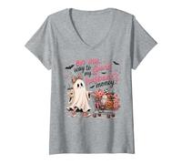 Femme en Route pour dépenser l'argent de Mon Mari, Pink Ghost Halloween T-Shirt avec Col en V