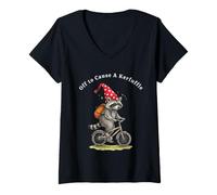 Femme en Route pour provoquer Un kerfuffle, Amusant et Bizarre, Faites du vélo avec Un Raton Laveur T-Shirt avec Col en V