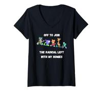 Femme en Route pour Rejoindre Funny Animals on Bikes, potes de la Gauche radicale T-Shirt avec Col en V