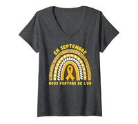 Femme en Septembre, Nous portons de l'or pour T-Shirt avec Col en V, Chiné Foncé, XXL