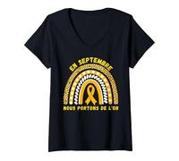 Femme en Septembre, Nous portons de l'or pour T-Shirt avec Col en V, Noir, XL