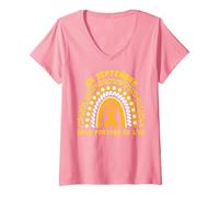 Femme en Septembre, Nous portons de l'or pour T-Shirt avec Col en V, Rose, S
